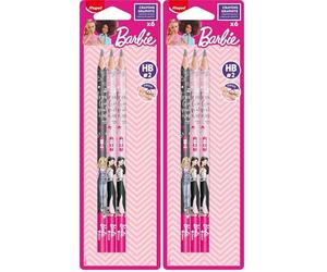 Maped - Matita BARBIE HB con testa in gomma - 6 pezzi - Matite in legno con gomma - Forma ergonomica (Confezione da 2)