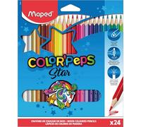 Maped - Matite Colorate Color'Peps Classic - 24 Colori Vivaci - Matite da Colorare Triangolari ed Ergonomiche - Astuccio in Cartone con 24 Matite in Legno Certificate FSC