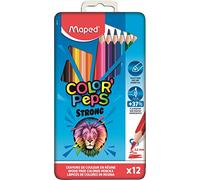 Maped - Matite colorate resistenti Color Peps, 12 matite per colorare ultra resistenti ed ergonomiche, scatola di metallo da 12 matite in resina
