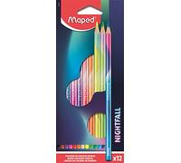 Maped - Matite colorate ergonomiche triangolari “Nightfall”, 12 pastelli con motivo metallico super attrattivo