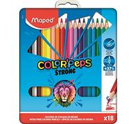 Maped - Matite colorate resistenti Color Peps, 18 matite per colorare ultra resistenti ed ergonomiche, scatola di metallo da 18 matite in resina