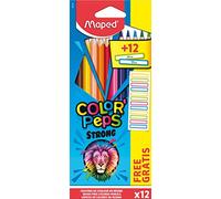 Maped - Matite colorate triangolari ergonomiche, Colour'Peps Strong - x12 Penne + x12 Name Stickers