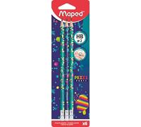 Maped - Matite grafite HB #2 Pixel Party - Matite per carta con punta in gomma - Forma triangolare ergonomica - Blister di 6 matite di carta