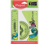 Maped - Mini Kit per tracciatura Twist'N Flex - 3 pezzi - Strumenti di tracciamento e geometria flessibili e infrangibili - Righello 15cm, Squadra 60°, Rapporto 180° - Verde