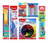 Maped My Study Buddy - Set di 6 matite in legno, 2 stili diversi (20 pezzi), 8 gomme atossiche, 6 temperamatite a punta lunga, scala Twist and Flex da 15 cm e 12 pietre magiche, Ultimate