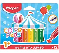 Maped - Pastelli a Cera per Bambini, Forma Triangolare, Primi Pastelli a Cera per Bambini da 1 Anno - Scatola da 12 Pastelli Jumbo Assortiti