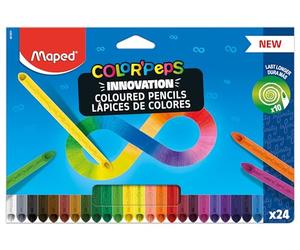 Maped - Pastelli colorati Color'PEPS INFINITY - 24 pezzi - 100% mina colorata - non è necessario temperare - utilizzabile al 100% - morbido e molto piacevole sulla carta