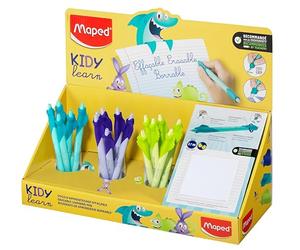 Maped - Penna cancellabile Kidy Learn Display - Penna Animali Bambini con Gomma Integrata, Ricaricabile ed Ergonomica - Fornitura scolastica per l'apprendimento della Scrittura - Accessorio per il