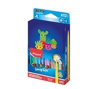 Maped - Pennarelli Color Pep's Long Life e piumetta - Fornitura scolastica - Feltri lavabili con punta bloccata molto resistente - non secca senza cappuccio - Colori luminosi - Alta copertura - x12