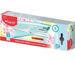 Maped - Pinza pinzatrice in metallo universale - Compatibile con graffette n. 24/6 e 26/6 - Capacità 20-25 fogli - Con 400 punti 26/6 Incluse - Colore pastello Blu