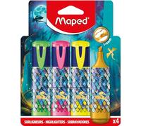 Maped - Pochette 4 evidenziatori Drago - Punta smussata - Feltri fluorescenti Verde, Giallo, Rosa, Oro Glitter - Evidenziazione di alta qualità