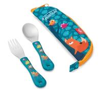 Maped - Posate per bambini con custodia Jungle Fever - Cucchiaio e forchetta ergonomici - Facile presa - Lavabile in lavastoviglie - Custodia lavabile