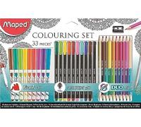 Maped Set Colore Adulti 33 Pz (Pennarelli Brushx10 + Fineliner X10 + Pastelli Duox12+ 1 Temperamatite Satellite)