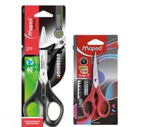 Maped Set di 2 forbici nere e rosse, 17 cm e 13 cm, ideali per uso domestico quotidiano, artigianato, lavoro in ufficio, comodi manici ergonomici