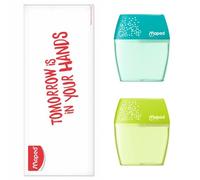 Maped - Set di 2 temperamatite shaker - 2 fori e serbatoio traslucido - blu e verde