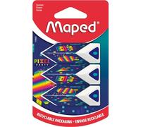 Maped - Set di 3 gomme piramidiche - Porta precisione e comfort - Gomma bianca - Gamma Pixel Party - Confezione riciclabile