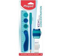 Maped Kidy Learn Concentration Kit 4pz – righello, matita, gomma, punta rilassante – Blu 981889