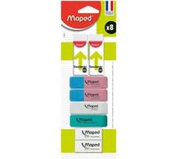 Maped - Set di 8 gomme variegate - Mini gomme Bianche - gomme Dust Free Senza ftalati - gomme per Il Disegno - gomme Prodotte in Francia