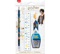 Maped - Set di cancelleria 4 pezzi - 1 righello trasparente 15 cm + 1 temperino 1 foro + 1 gomma + 1 matita carta HB - Licenza ufficiale Harry Potter