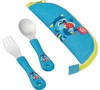 MAPED Set di posate per bambini, cucchiaino e forchetta in acciaio inox con astuccio, design divertente per bambini, ergonomico e sicuro, stoviglie per bambini, ideale per scuola e viaggi