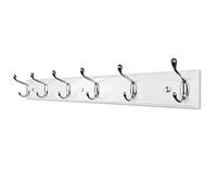 mapeoes Appendiabiti da parete, 6 ganci, 65 cm di larghezza, in legno e argento, ganci cromati moderni, bianchi, per ingresso, corridoio, camera, bianco