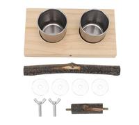 MAPHRWZ per Pappagalli, Mangiatoia per Gabbia per Uccelli con Piattaforma in Legno Massello Realizzata a Mano con Tazze per Alimenti in Acciaio Inossidabile, Trespolo in Legno e