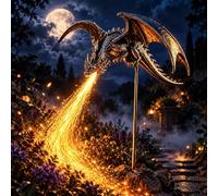 MAPHRWZ Solar Dragon Fire Garden Stake Light with Fiber Optic Flame | Dragon yard stake with glowing flame effect for lawns, pathways, flower beds and patios