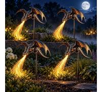 MAPHRWZ Solar Dragon Fire Garden Stake Light with Fiber Optic Flame | Dragon yard stake with glowing flame effect for lawns, pathways, flower beds and patios