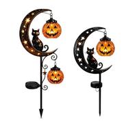 MAPHRWZ Solar Halloween Black Cat & Pumpkin Moon Garden Stake Light, Outdoor Weather Resistant LED Yard Decoration for Patio Walkway Porch