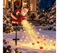 MAPHRWZ Solar Santa Garden Stake Light, Cascading Christmas Yard Decor | Warm LED gift, candy cane and star accents for lawns, paths, gardens and festive outdoor displays(1pack)