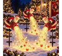 MAPHRWZ Solar Santa Garden Stake Light, Cascading Christmas Yard Decor | Warm LED gift, candy cane and star accents for lawns, paths, gardens and festive outdoor displays(3pack)