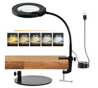 Mapille 10x Lente di Ingrandimento con Luce, 5 Modalità Colore Dimmerabili Lampada Lente Ingrandimento, Lampada ingrandimento per Lettura Riparazione Artigianato (2 in 1)