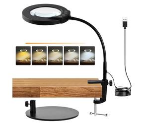 Mapille 10x Lente di Ingrandimento con Luce, 5 Modalità Colore Dimmerabili Lampada Lente Ingrandimento, Lampada ingrandimento per Lettura Riparazione Artigianato (2 in 1)