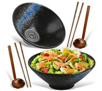 Mapille 2 Ciotole Ramen in Ceramica 1000 ml, Ciotola Giapponese con Bacchette e Cucchiai per Zuppa Pho Udon Noodles Insalata, Compatibile Microonde Lavastoviglie Forno