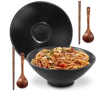 Mapille 2 Ciotole Ramen in Ceramica 1000 ml, Ciotola Giapponese con Bacchette e Cucchiai per Zuppa Pho Udon Noodles Insalata, Compatibile Microonde Lavastoviglie Forno