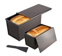 Mapille 2 pezzi Stampo per Pane con Coperchio, Acciaio al carbonio Antiaderente Teglia per pane con fori di ventilazione e raschietto, Resistente al calore fino a 220°C stampo pane, nero