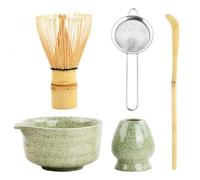 Mapille 5 in 1 Set Accessori per Matcha Cerimonia Tè Giapponese con Ciotola Matcha, Frusta Matcha in Bambù Naturale, Paletta Bambù, Porta Frullino per Tè Cerimonia (Verde Intenso)
