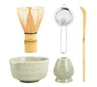 Mapille 5 in 1 Set Matcha Kit Accessori Cerimonia Tè Giapponese Matcha con Ciotola Matcha, Frusta Matcha in Bambù Naturale Paletta Porta Frullino per Tradizionale Tè Cerimonia (Verde Erba)