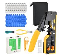 Mapille Crimpatrice RJ45 Pass Through con Tester di Rete, Pinza Multifunzione per Cavi Ethernet CAT5/CAT5e/CAT6/CAT6A/CAT7, 50 Connettori RJ45 e Guaine, Kit Strumenti di Rete