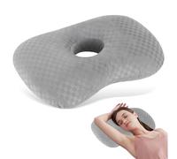 Mapille Cuscino per Piercing, 44x32x8cm, Cuscino a Ciambella con Foro 10cm, Altezza di Riempimento Aumentata, Ergonomico Piercing Pillow per Alleviare Dolore Orecchio Chi Dorme Sul Fianco (Grigio)