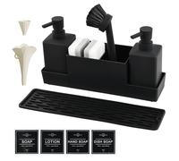 Mapille Dosatori per Sapone Liquido, Set di Dispenser Sapone Cucina, con Spugna, Spazzola e Tappetino di Drenaggio, Porta-Spugna per Lavello da Cucina, Organizer Lavello Cucina, Nero