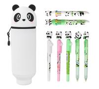 Mapille Kawaii Astuccio Portamatite e Portapenne Allungabile Telescopico 2 in 1, 3 Penne in Gel con Inchiostro Nero, 2 Penne in Gel Cancellabili Blu, 2 Penne a Sfera da 10 Colori, Panda