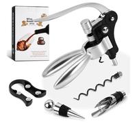 Mapille Set Apribottiglie Vino 5 Pezzi a Leva, Cavatappi Manuale in Lega di Zinco con Versatore, Tappo, Taglia Capsule e Spirale Intercambiabile, Accessori per il Vino