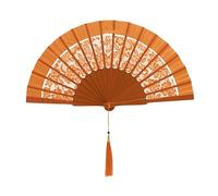 MAPIMANIA - Ventaglio Arancione in Seta e Pizzo Pieghevole con Custodia, Ventaglio Donna, Ventagli Matrimonio, Ventaglio Giapponese Ricamato da Cerimonia Resistente