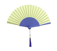 MAPIMANIA - Ventaglio Blu e Lime in Legno e Seta Pieghevole con Custodia, Ventaglio Donna, Ventagli Matrimonio, Ventaglio Giapponese Elegante da Cerimonia Resistente