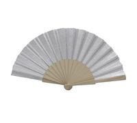 MAPIMANIA - Ventaglio Legno Pieghevole in Tessuto Glitter Color Argento, Ventagli Matrimonio Personalizzati, Ventaglio Giapponese Resistente, Gadget Cerimonia