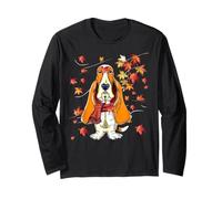 Maple Dog Leaf Fall Hello Autumn Divertente Amante del Basset Hound Maglia a Manica