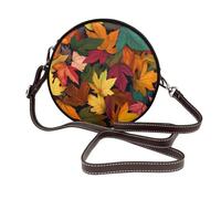Maple Leaf - Borsa a tracolla rotonda da donna, in pelle vegana, colorata, con tracolla regolabile