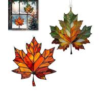Maple Leaf Stained Glass Window Hanging, Acrylic Fall Leaves Wall Decor, Autumn Eaves Ornament Pendent for Thanksgiving Festival Xmas Party Supplies