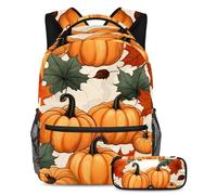 Maple Leaves Pumpkin Stay Fashion and Ready with this Backpack and Pencil Case Duo, ideale per gli studenti, Multicolore#03, B:29.4x20x40cm P:19x7.5x3.8cm, Zaini Daypack